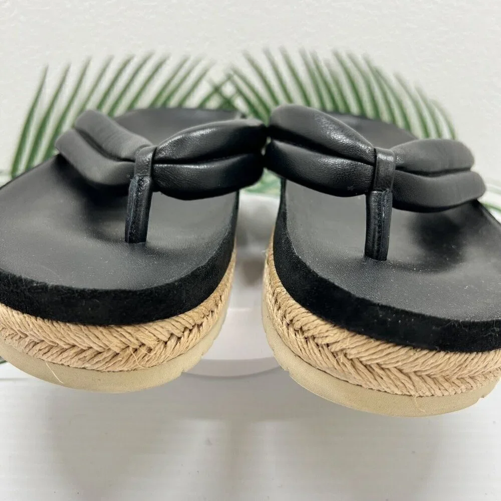 Vince Black Leather Open Round Toe Espadrille Platform Sandals Size 9.5M NWOB